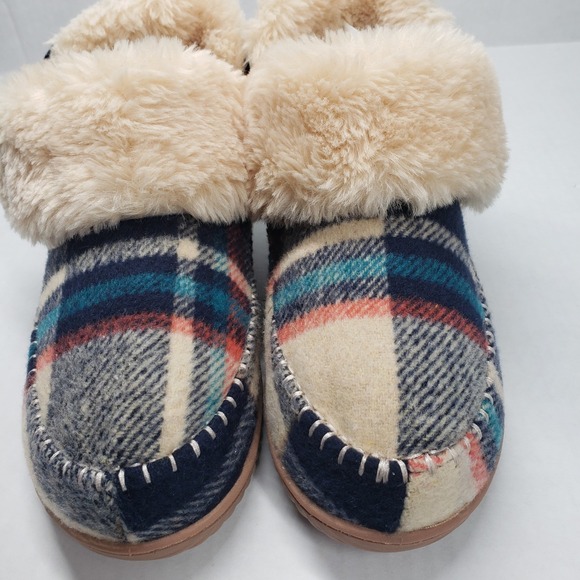 Dearfoams Alpine Moritz Bootie House Slippers Womens 9 Cream Plaid - Picture 11 of 16